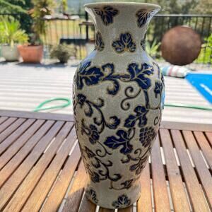 Formalities by Baum Bros Porcelain ivory with blue and gold leaves Table vase